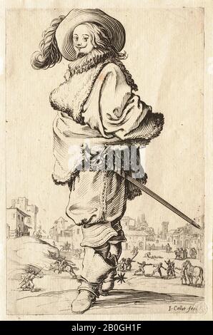 Jacques Callot, francese, 1592–1635, la Noblesse: Le gentilhomme au plastron de fourure, 1602–1635, Incisione su carta, Totale: 5 5/8 x 3 5/8 in. (14,3 x 9,2 cm Foto Stock