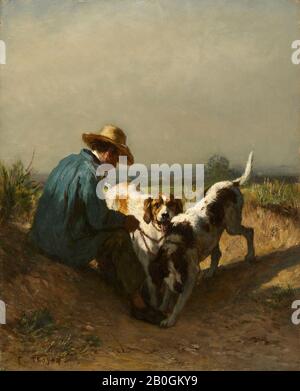 Constant Troyon, francese, 1810–1865, Gamekeeper, 1850s, olio sul pannello, 18 1/8 x 14 3/4 in. (46 x 37,4 cm Foto Stock