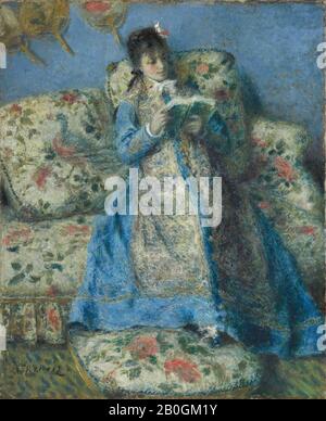 Pierre-Auguste Renoir, Francese, 1841–1919, Ritratto Di Madame Monet (Madame Claude Monet Reading), C. 1874, olio su tela, 24 5/16 x 19 13/16 in. (61,7 x 50,3 cm Foto Stock