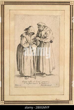 Dopo Jacques Callot, francese, 1592–1635, I Due Beggars, Incisione, immagine: 5 5/16 x 3 5/16 in. (13,5 x 8,4 cm Foto Stock