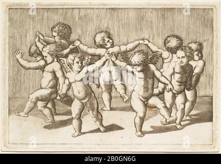 Dopo Marcantonio Raimondi, Italiano, 1470/1482-1527/1534, Danza Degli Cupidi, C. 1517–1520, incisione, foglio: 4 5/8 in. (11,8 cm Foto Stock