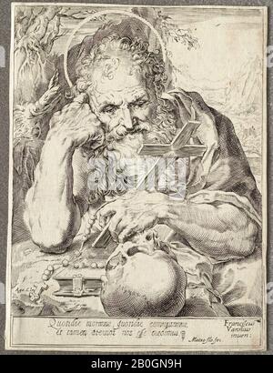 Agostino Carracci, italiano, 1557–1602, San Girolamo, incisione, immagine: 7 13/16 x 5 7/8 in. (19,8 x 14,9 cm Foto Stock