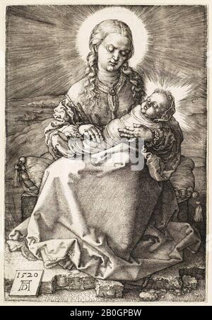 Albrecht Dürer, tedesco, 1471–1528, la Vergine col Bambino Sommersi, 1520, incisione su carta, immagine: 5 9/16 x 3 3/4 in. (14,2 x 9,6 cm Foto Stock