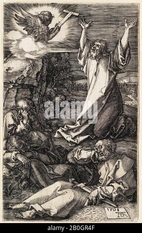 Albrecht Dürer, tedesco, 1471–1528, la Passione: Cristo sul Monte degli Ulivi, 1508, incisione su carta, immagine: 4 1/2 x 2 13/16 in. (11,5 x 7,1 cm Foto Stock