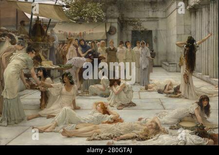 Sir Lawrence Alma-Tadema, inglese, nato nei Paesi Bassi, 1836–1912, le Donne di Amphissa, 1887, olio su tela, 48 1/4 x 72 1/2 in. (122,5 x 184,2 cm Foto Stock