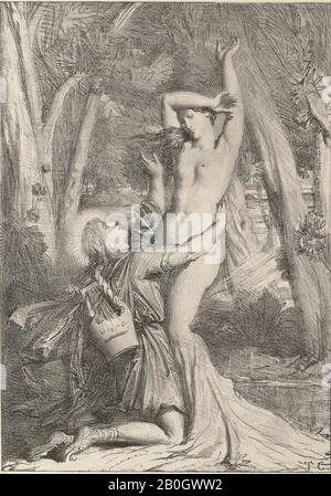 Théodore Chassériau, francese, 1819–1856, Apollo e Daphne, 1844, litografia su carta, immagine: 9 1/16 x 6 5/16 in. (23 x 16 cm Foto Stock