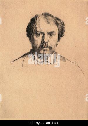 Marcellin Desboutin, francese, 1823-1902, Edmond de Goncourt (1822-1896), 1875, Drypoint su carta di vacchetta beige, piatto: 6 3/16 x 4 3/4 in. (15,7 x 12 cm Foto Stock