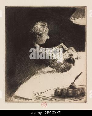 Norbert Goeneutte, francese, 1854–1894, Reading at Night, 1864–1894, Incisione su carta posata, immagine: 6 x 5 1/8 in. (15,2 x 13 cm Foto Stock