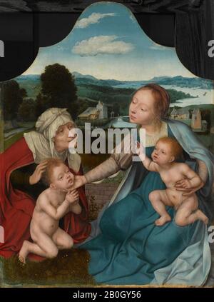 Quinten Massys, Sud Netherlandish, 1466–1530, Vergine e Bambino con Santi Elisabetta e Giovanni Battista, c. 1520–25, olio sul pannello, 24 13/16 x 19" (63 x 48,2 cm Foto Stock