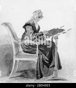 Auguste Xavier Leprince, Francese, 1799–1826, Donna Sewing, 1809–26, Acquerello Su Carta Foto Stock