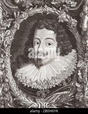 Luigi XIII, 1601-1643. Re di Francia dal 1610 al 1643 e re di Navarra (come Luigi II) dal 1610 al 1620. Da un'incisione del 17th secolo dopo un'opera di Anthony van Dyck. Foto Stock