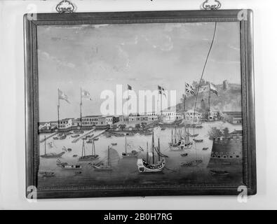 Vista sul porto di Canton, ca. 1790, Fabbricato in Cina, olio su vetro, 24 13/16 x 31 3/4 in. (63 x 80,6 cm), Dipinti Foto Stock