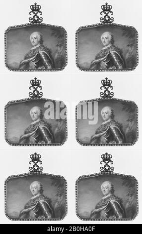 Pittore francese, Luigi XV (1710–1774), Re di Francia, Pittore francese (ca. 1750), Vellum, Irregolare, 2 1/8 x 2 7/8 (55 x 72 mm), miniature Foto Stock