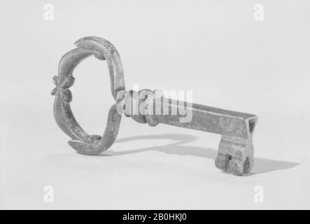 Chiave a forbice, probabilmente italiana, 18th-17th secolo, probabilmente italiana, ferro Battuto, Totale: 3 1/4 × 1 3/4 × 1/2 in. (8,3 × 4,4 × 1,3 cm), Ferro-Metallo Foto Stock
