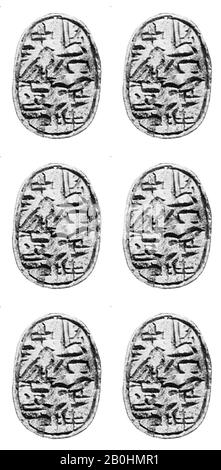 Scarab di un Regno ufficiale, Medio, Dinastia medio 13, ca. 1770–1670 a.C., Dall'Egitto, regione di Memphite, Lisht Nord, ad ovest della tomba 954 (posizione non registrata), sepoltura Superficiale 951, 1921–22, steatite Smaltata, l. 2 cm Foto Stock