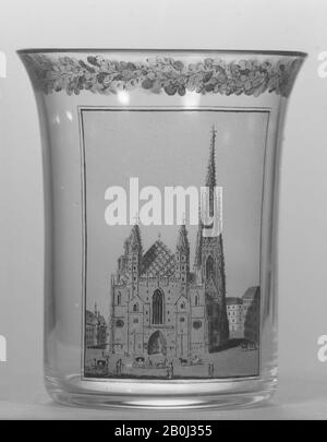 Gottlob Samuel Mohn, Beaker con vista su Stephansdom, Vienna, Austria, Vienna, 1812, Austria, Vienna, vetro, Nel Complesso: 3 7/8 × 3 1/8 in. (9,8 × 7,9 cm), vetro Foto Stock