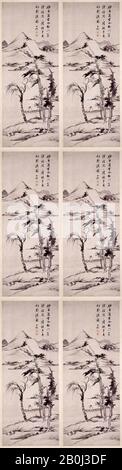 Zha Shibiao, Old Man Boating on a River, China, Qing Dynasty (1644–1911), Zha Shibiao (cinese, 1615–1698), China, Hanging Scroll; Ink on paper, 69 x 26 7/8 in. (175,3 x 68,3 cm), Dipinti Foto Stock