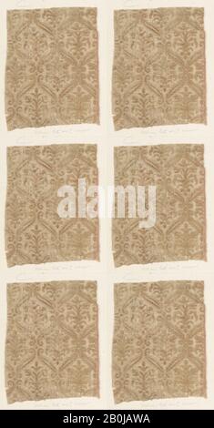 Fragment, Italian, Late 16th Century, Italian, Silk, Metal thread, Overall: 10 x 7 7/8 in. (25,4 x 20 cm), Textiles-Velvets Foto Stock