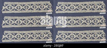 Inserimento, Italiano, Venezia, 16th secolo, Italiano, Venezia, merletto A Bobina, L. 8 1/2 x W. 2 pollici, 21,6 x 5,1 cm, Textiles-Laces Foto Stock