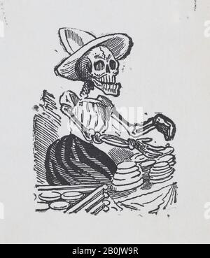 José Guadalupe Posada, uno scheletro che vende formaggio da un'ampia sezione intitolata 'una Calavera Chuscaa', José Guadalupe Posada (Messico, 1851-1913), ca. 1880-1910, incisione in legno, foglio: 4 1/4 - 3 9/16 in. (10,8 - 9 cm), immagine: 3 1/8 - 2 3/8 in. (8 - 6 cm), stampe Foto Stock