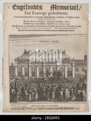 Joost Hartgerts, L'Esecuzione Di Re Carlo I (Pagina Del Titolo: Engelandts Memoriael), Charles I, Re D'Inghilterra, Scozia, Galles E Irlanda (British, Dunfermline, Scozia 1600–1649 Londra), 1649, Incisione, Foglio: 7 5/16 × 5 5/8 In. (18,5 × 14,3 cm), stampe Foto Stock