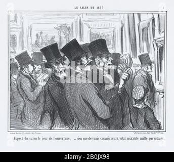 Honoré Daumier, Comment, c'est dans cette caverna que sont les scultpures?, da le Salon de 1857, pubblicato in le Charivari, 2 luglio 1857, le Salons de 1857, Honoré Daumier (francese, Marsiglia 1808-1879 Valmondois), 2 luglio 1857, Lithograph; secondo stato di due (Delteil in 3/16). (26,3 - 36,1 cm), immagine: 8 1/16 - 10 1/2 in. (20,4 - 26,7 cm), stampe Foto Stock