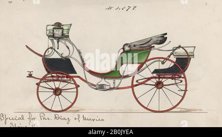 Brewster & Co., Design for 8 Spring Victoria, no 4078, Brewster & Co. (American, New York), Herman Stahmer (American, 1857–1894), 1890, penna e inchiostro nero acquerello e gouache con inchiostro gomma arabica e metallico, Piastra: 5 1/2 x 9 1/4 in. (14 x 23,5 cm), Disegni Foto Stock