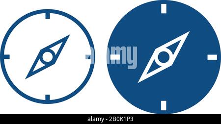 Bussola semplice con freccia. Opzione in un cerchio e senza di esso. Icone blu vettoriali. Illustrazione Vettoriale