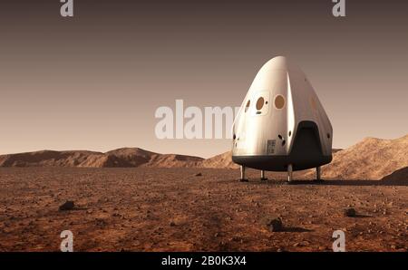 Modulo Di Discesa Di Spacecraft Commerciale Sulla Superficie Del Pianeta Marte Foto Stock