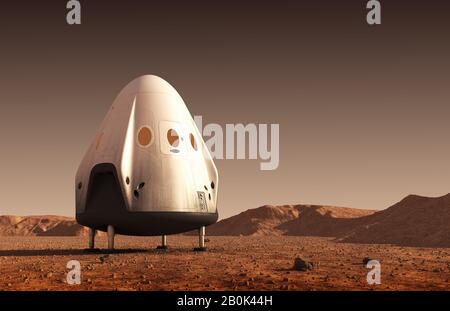 Modulo Di Discesa Di Spacecraft Commerciale Sulla Superficie Del Pianeta Rosso Marte Foto Stock