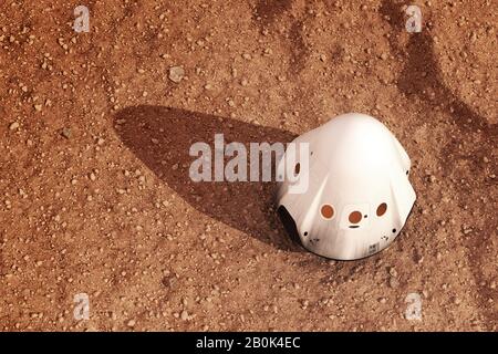 Modulo Discesa Di Spacecraft Privato Sulla Superficie Del Pianeta Marte. Vista Dall'Alto. Foto Stock