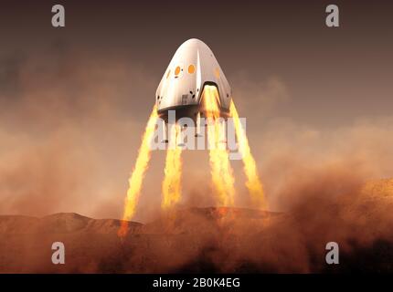 Terre Private Modulo Spacecraft Sul Pianeta Marte Foto Stock