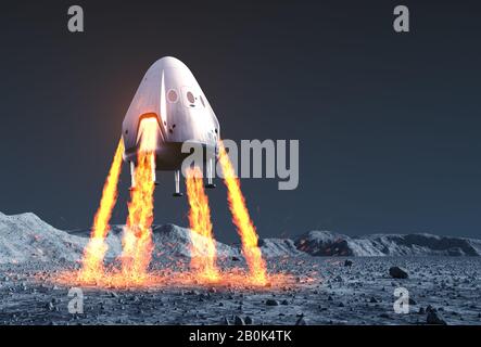 Tour Privato Di Spacecraft Module Lands Su Rocky Planet Foto Stock