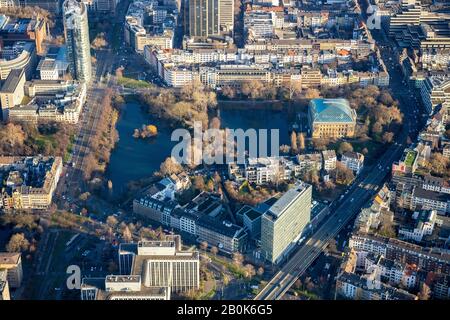 Fotografia aerea, edificio espositivo di Ständehaus, Ständehauspark, Kaiserteich, Düsseldorf, Renania Settentrionale-Vestfalia, Germania, mostra Foto Stock