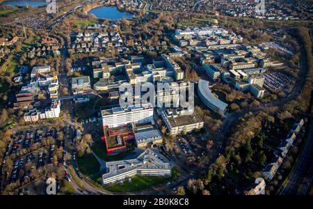 Fotografia aerea, Università Heinrich-Heine Düsseldorf, centro per la sintesi delle scienze della vita, il cromosoma X rappresentanza, Düsseldorf, Renania, Nord Foto Stock