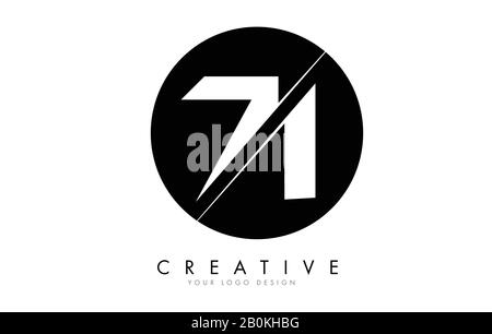 71 7 1 numero Logo Design con un taglio creativo e sfondo cerchio nero. Design creativo del logo. Illustrazione Vettoriale