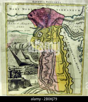 Johann Baptist Homann, Aegyptus Hodierna, Mappa D'Egitto, Johann Baptist Homann (Tedesco, Oberkammlach 1664–1724 Norimberga), Ca. 1720, Incisione ed Incisione, a mano su carta posata, foglio: 24 5/8 × 20 5/8 in. (62,6 × 52,4 cm), Piastra: 23 × 19 3/8 in. (58,4 × 49,2 cm), stampe Foto Stock