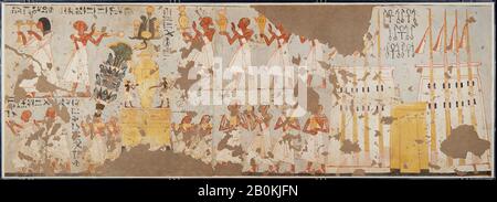 Wilkinson, Processione dal Tempio di Amun, Novecento; Regno nuovo originale, Carlo K. Wilkinson, Dinastia 19, regno di Ramesse II, A.D. 1923–1924; CA originale. 1279–1213 a.C., dall'Egitto, Alto Egitto, Tebe, 1923-1924; Originale dall'Egitto, Alto Egitto, Tebe, Dra Abu el-Naga, Tomba di Panehsy (TT 16), Tempera su carta, facsimile: H. 67.5 × W. 192 cm (26 9/16 × 75 9/16 in.); scala 1:1; Incorniciata: H. 70,8 × W. 196,2 cm (27 7/8 × 77 1/4 in Foto Stock