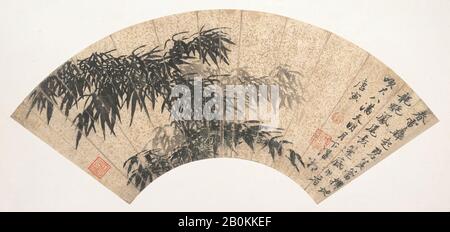 Tang Yin, Bamboo in a Spring Thunderstorm, China, Ming Dynasty (1368–1644), Tang Yin (Chinese, 1470–1524), Early 16th Century, China, Folding fan montato come album leaf; ink on gold-flecked paper, 6 13/16 x 19 5/8 in. (17,3 x 49,8 cm), Dipinti Foto Stock