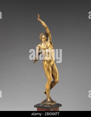 Uomo con braccio Sollevato, forse italiano, Venezia, fine 16th secolo, forse italiano, Venezia, bronzo Dorato, su base marmorea, altezza: 11 1/4 in. (28,6 cm), scultura-bronzo Foto Stock