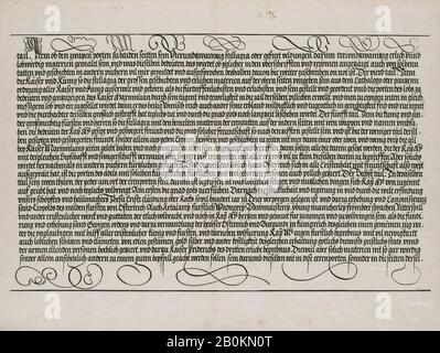 Hieronymus Andreae, detto Formschneyder, testo esplicativo, Parte III, dell'Arco D'Onore, prova, datata 1515, stampato 1517-18, 1515, Woodcut e letterpress, foglio: 18 3/16 in. × 25 poll. (46,2 × 63,5 cm), stampe Foto Stock