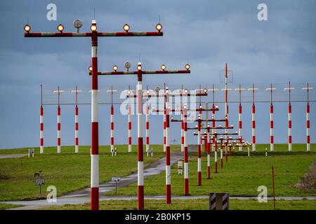 DŸsseldorf International Airport, DUS, illuminazione pista, pista 05R/23L di avvicinamento aiuti, Foto Stock