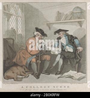 Edward Williams The Elder, una scena del College, o Un Tentativo Infruttuoso sulla purse delle vecchie punte della piazza, Edward Williams The Elder (inglese, Londra attiva, ca. 1786), Dopo Thomas Rowlandson (British, London 1757–1827 London), 1 agosto 1787, incisione A Mano con impuplo e softground, foglio: 14" × 14 11/16 poll. (35,5 × 37,3 cm), stampe Foto Stock