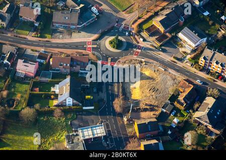 , fotografia aerea, rotonda a Sythen, cantiere Thiestraße e Hellweg, Haltern am See, zona Ruhr, Renania Settentrionale-Vestfalia, Germania, const Foto Stock