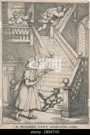 Thomas Rowlandson, Un Incendio Di Odore Maiden Aunt, [1 Maggio 1806], Ristampato Il 1° Maggio 1812, Acquaforte, Foglio: 12 11/16 × 9 1/16 In. (32,2 × 23 cm), stampe Foto Stock