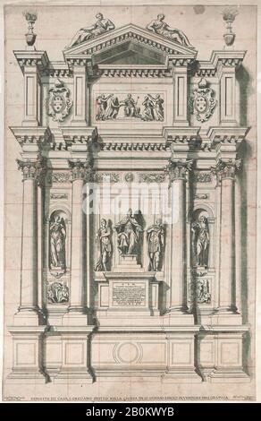 Antonio Francesco Luccini, Design dopo il monumento di Leonardo Loredano, Antonio Francesco Luccini (Firenze, 1605), relatore intermediario Pietro Antonio Torri (Bologna, attivo, 17th secolo), Dopo Giovanni Girolamo Graphiglia (Venezia attiva, 16th secolo), Dopo Girolamo Campagna (Verona 1549-1625 Venezia), 1625-1700, Acquaforte, quadrato in gesso rosso: 20 11/16 × 13 5/16 in. (52,6 × 33,8 cm), stampe Foto Stock