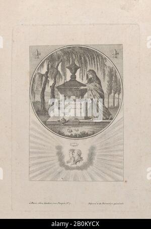 Anonimo, Tomba di Luigi XVI e la sua famiglia, con sagome nascoste, Anonymous, francese, fine 18th secolo, Maria Antonietta, Regina di Francia (francese (nata Austria), Vienna 1755–1792 Parigi), Luigi XVI, Re di Francia (francese, Versailles 1754–1793 Parigi), Luigi XVII (francese, Versailles 1785–1795 Parigi), 1793–1800, Disco Di Incisione: 6 9/16 × 4 1/2 in. (16,6 × 11,5 cm), foglio: 8 1/16 × 5 3/4 in. (20,4 × 14,6 cm), stampe Foto Stock