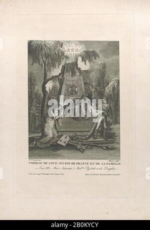 Anonimo, Tomba di Luigi XVI e la sua famiglia, con sagome nascoste, Anonimo (Morinet), Dopo Claude Louis Desrais (francese, Parigi 1746–1816 Parigi), Maria Antonietta, Regina di Francia (francese (nata Austria), Vienna 1755–1792 Parigi), Luigi XVI, Re di Francia (francese, Versailles 1754–1793 Parigi), Luigi XVII (francese, Versailles 1785–1795, Engraving Plate), Parigi: 13 1/4 × 8 3/4 in. (33,7 × 22,3 cm), foglio: 17 3/16 × 11 9/16 in. (43,7 × 29,4 cm), stampe Foto Stock