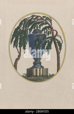 Anonimo, salice Piangente e urna con sagome nascoste della famiglia reale francese, Anonimo, Luigi XVI, re di Francia (francese, Versailles 1754–1793 Parigi), Luigi XVII (francese, Versailles 1785–1795 Parigi), Maria Antonietta, Regina di Francia (francese (nata Austria), Vienna 1755–1792 Parigi), 1794–1815, Targhetta acquaforte colorata A Mano: 13/16 ×. (17,3 × 11,8 cm), foglio: 9 5/8 × 6 1/8 in. (24,4 × 15,5 cm), stampe Foto Stock