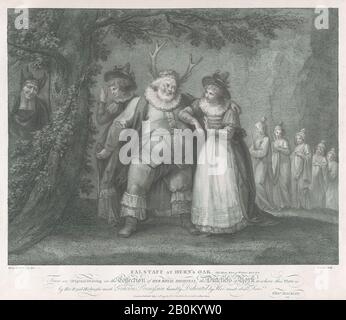 Michele Beneditti, Falstaff Di Herne'S Oak (Shakespeare, Merry Wives Of Windsor, Act 5, Scena 5), Macklin'S Shakespeare, Michele Beneditti (British, 1745–1810 Vienna), Dopo Henry William Bunbury (British, Mildenhall, Suffolk 1750–1811 Keswick, Cumberland), William Shakespeare (British, Stratford-Upon-Avon, 1564–1616–Stratford-1820 Maggio, Fredericle, 1793), Fredericle, Fredericle–1768–1793, Fredericle, Fredericle, 1793–1768–1768–1768–1793, Fredericle–17 16 5/16 × 19 1/8 in. (41,4 × 48,5 cm), foglio: 17 1/8 × 21 7/16 in. (43,5 × 54,5 cm), stampe Foto Stock